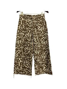 Sincerely Jules Pants Flared Wide Women Size 1/25 W28 Leopard Camo Comfy Ragged